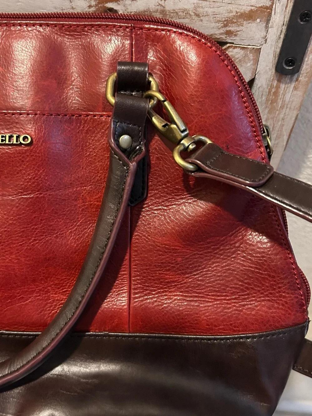 Tignanello Bleecker Street Accordion Satchel Rouge Brown Leather Crossbody Bag